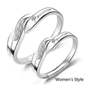 Women's S925 silver adjustable promise ring with sparkling zircon stones and engraving - F078 Women's Style