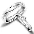 Men's silver finish couple ring with engraved heart pattern and endless love text - F079 Men's Style