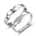 Adjustable S925 sterling silver couple ring for women with twisted pave diamond design - F070 Women's Style
