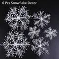 Set of 6 white plastic snowflakes with glitter finish for Christmas winter tree decor - Small 3D Snowflake