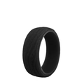 Black silicone wedding ring for men with unique 8.7mm bark texture and polished edge - US 12 / Black