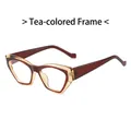 Retro geometric cat-eye sunglasses with tea color frame and dark brown temples - Tea Frame Clear Lens