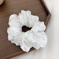 Elegant large white satin scrunchie ponytail holder with premium glossy silk texture - White