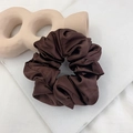 Deep brown satin silk scrunchie with a sleek glossy finish and soft elegant folds - Coffee