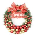 Ghirlanda di Natale con aghi di pino verdi, palline glitterate rosso oro e fiocco - 40cm-Rosso
