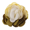 Detailed view of handmade fabric flower hair clips with satin petals in yellow and white - #6 Green Beige Flower-Clip