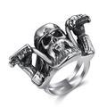 Men's punk motorcycle rider ring in vintage silver finish with a skull helmet design - US 10 / Vintage Steel Color (11204)