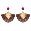 Bohemian style long drop earrings featuring gold shell metal and colorful silk tassels - Multicolor (3350)