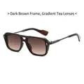 Fashionable oversized metal pilot sunglasses in deep brown frame with gradient tea lenses - Deep Tea Frame Gradient Tea Lens