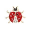 Vibrant red enamel ladybug brooch with gold trim and sparkling rhinestone details - Ladybug