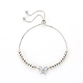 Silver adjustable bow bracelet featuring micro-inlaid zircons and smooth metal beads - Rhinestone Butterfly (5919) / White Gold