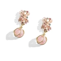 Orecchini retrò a fiore con petali rosa e perle avvolte in filo d'oro per donne chic - Placcato Oro 14k + Rosa