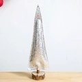 Mini sapin de Noël argenté à paillettes sur base en bois naturel pour décoration - Grand / Argenté