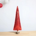 Mini red glitter fabric Christmas tree ornament with a natural solid wood base - Small / Red