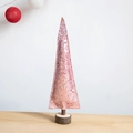 Mini sapin de Noël en bois à paillettes roses avec base en bois pour décoration de table - Petit / Rose