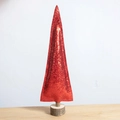 Mini red sequined wooden Christmas tree ornament with natural wood base for desk decor - Large / Red