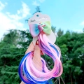 Girl's unicorn hair bow clip with gradient rainbow ribbon and long colorful hair extension - 13# Blue Pink Unicorn
