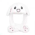 Cute white plush bunny hat with moving ears and pink paw prints for kids and adults - Large Size (Moving Ears) / White Rabbit (Moving Ears)