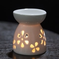 Pink ceramic essential oil burner with hollow flower pattern and white top bowl - Michelia / Aromatherapy Burner + Candle Tray