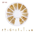 Detailed set of golden Japanese star and moon nail art studs in a 12-slot storage case - Shell Coconut Tree Moon Combination(ZP-03)