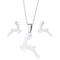 Set di gioielli minimalista con collana e orecchini a forma di alce in acciaio inossidabile - Renna Dinamica (002 Colore Acciaio) / Argento