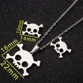 Stainless steel skull and crossbones jewelry set including necklace and studs with sizes - Skull / Steel