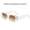 Lunettes de soleil rectangulaires à monture blanche et verres dégradés marron rétro - Monture Blanche Verres Marrons