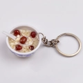 Miniature blue and white porcelain bowl keychain with realistic red bean porridge - Style 9 Red Bean Porridge