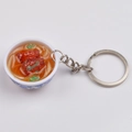 Miniature blue and white porcelain bowl keychain with realistic beef noodles and scallions - Style 15 Small Pork Chop Noodles