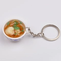Miniature blue floral noodle bowl keychain with realistic noodles and green onions - Style 18 Squid Noodles