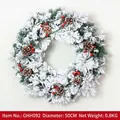 50cm snowy Christmas wreath with green pine needles, brown cones, and red berries - 50cm Mixed Leaves Snow Flocked Wreath Style A
