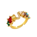 Macro detail of gold letter S ring with colorful crystals and sparkling rhinestones - Adjustable Open / Letter J