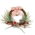 Christmas wreath with pine needles, red berries, cones and bells on white background - Bowknot - Red Star