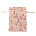 Linen Christmas drawstring gift bag with red glitter tree and star patterns - Red Christmas Tree