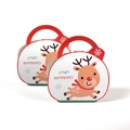 Dos cajas de regalo navideñas con renos, asas rojas y texto de Merry Christmas - Reno Rojo