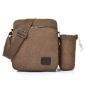 Sac bandoulière en toile marron pour homme avec sangle et poche pour bouteille - café