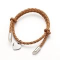 Minimalist brown braided PU cord bracelet with silver heart charm and adjustable knots - Brown
