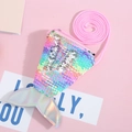 Sequin mermaid tail coin purse with gradient colors and pink neck strap for kids - Rainbow
