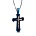 Klassieke blauwe en zwarte roestvrijstalen kruis hanger ketting met zilveren studs heren - Blauw