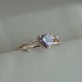 Rose gold heart ring featuring lavender purple amethyst and sparkling cubic zirconia - Adjustable Open / Purple/Rose Gold