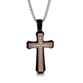 Klassieke herenketting met kruis in zwart en roségoud en glanzende zilveren kristallen - Zwart