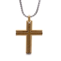 Colgante de cruz bicolor oro y plata en acero inoxidable con cadena veneciana redonda - Dorado