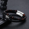 Pulsera multicapa para hombre con calavera de plata y cuentas ojo de tigre en fondo negro - Pulsera de Cuero de Tres Capas Calavera Ojo de Tigre Rojo