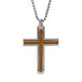 Colgante de cruz hip hop bicolor en acero inoxidable plata y oro con una cadena - Color Acero