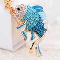 Gold turtle keychain with blue gradient rhinestones and enamel for women bags - Blue Lucky Fish