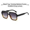 Lunettes de soleil carrées à double pont avec monture léopard noir et verres gris dégradés - Monture Écaille Noire Verres Dégradés Gris