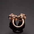 Pendentif vintage double tête de dragon en or rose pour bracelets et porte-clés - Tête de tigre / Or Rose Antique