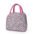 Gray insulated lunch bag with pink floral patterns and durable pink fabric handles - Sonorous Rose M22