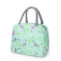 Insulated mint green lunch bag with flamingo and pineapple print with grey handles - Fruit Green Flamingo M22