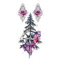 Adesivi per tatuaggi impermeabili con bussola geometrica e rose rosa - TL-150 (Bussola Albero Rosa)